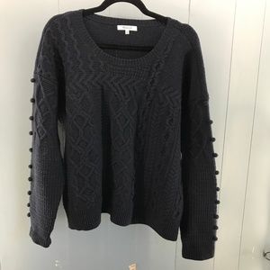Madewell navy cable knit with pom pom sleeves sweater 100% merino wool size XL